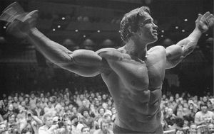 arnold-at-mr-olympia-psyching-up-crowd2